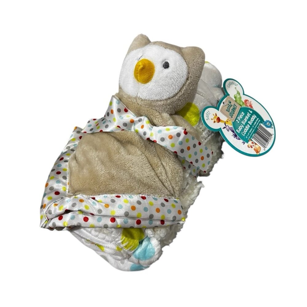 2 Pc Little Journey Baby Blanket Polka Dot & Cuddle Buddy Owl Set New Gift